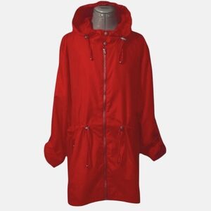 1X Nanette Lepore Packable Red Utility Jacket with Hood  Windbreaker Longline